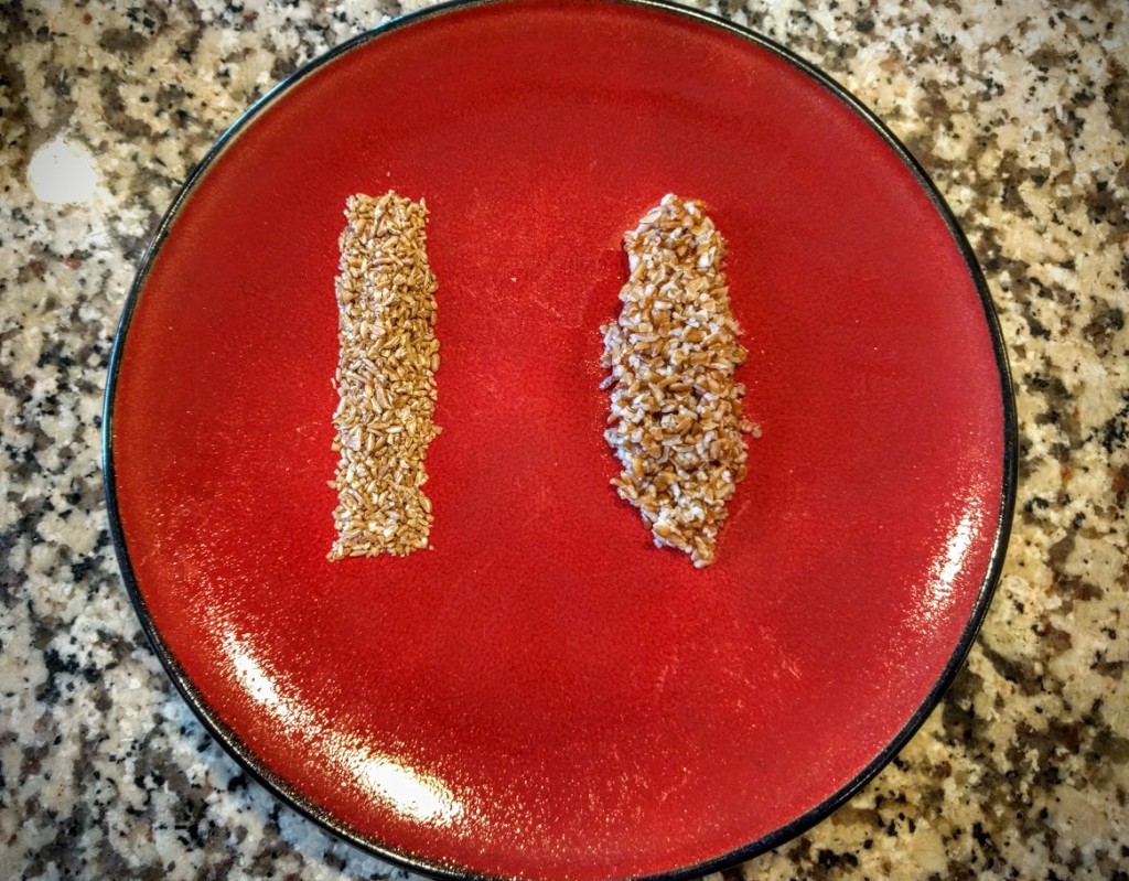 red plate with dry and cooked bulgar